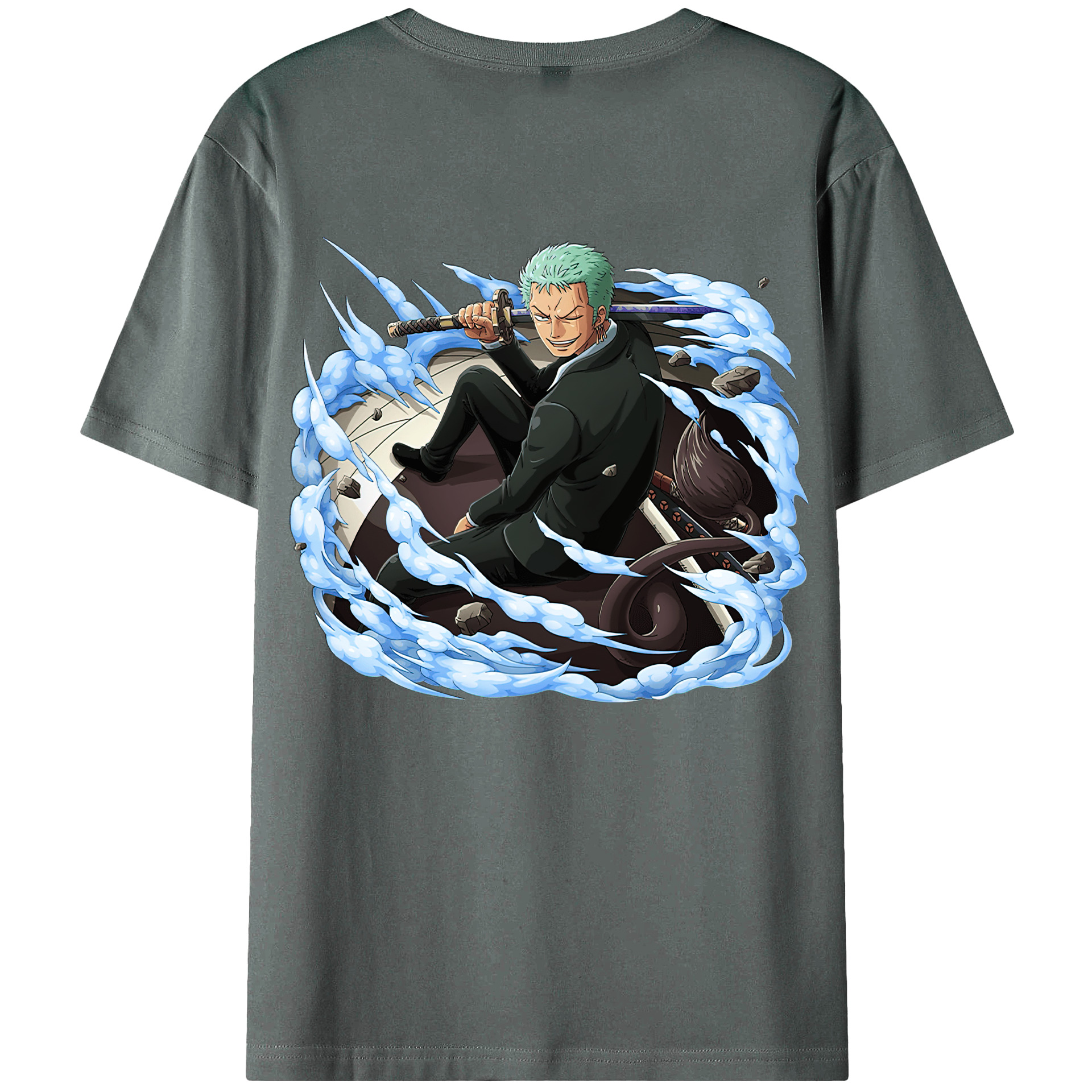 ワンピース ロロノア・ゾロ ONE PIECE Roronoa Zoro 綿100％ メンズ半袖Tシャツ（バックプリント） 通気性